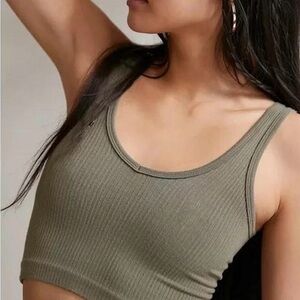 Olive Green Ribbed Crop Top